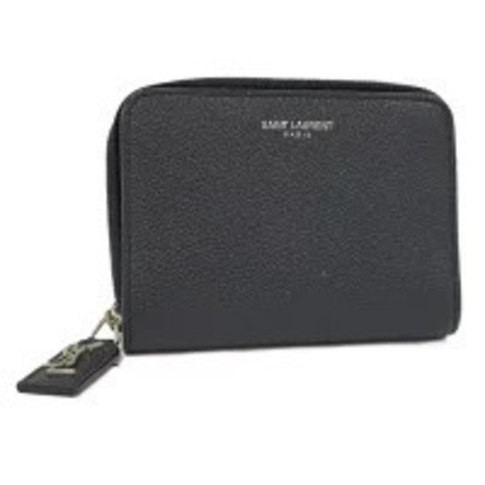 Saint Laurent Yves Round Zipper Bi fold Wallet Leather Navy Blue